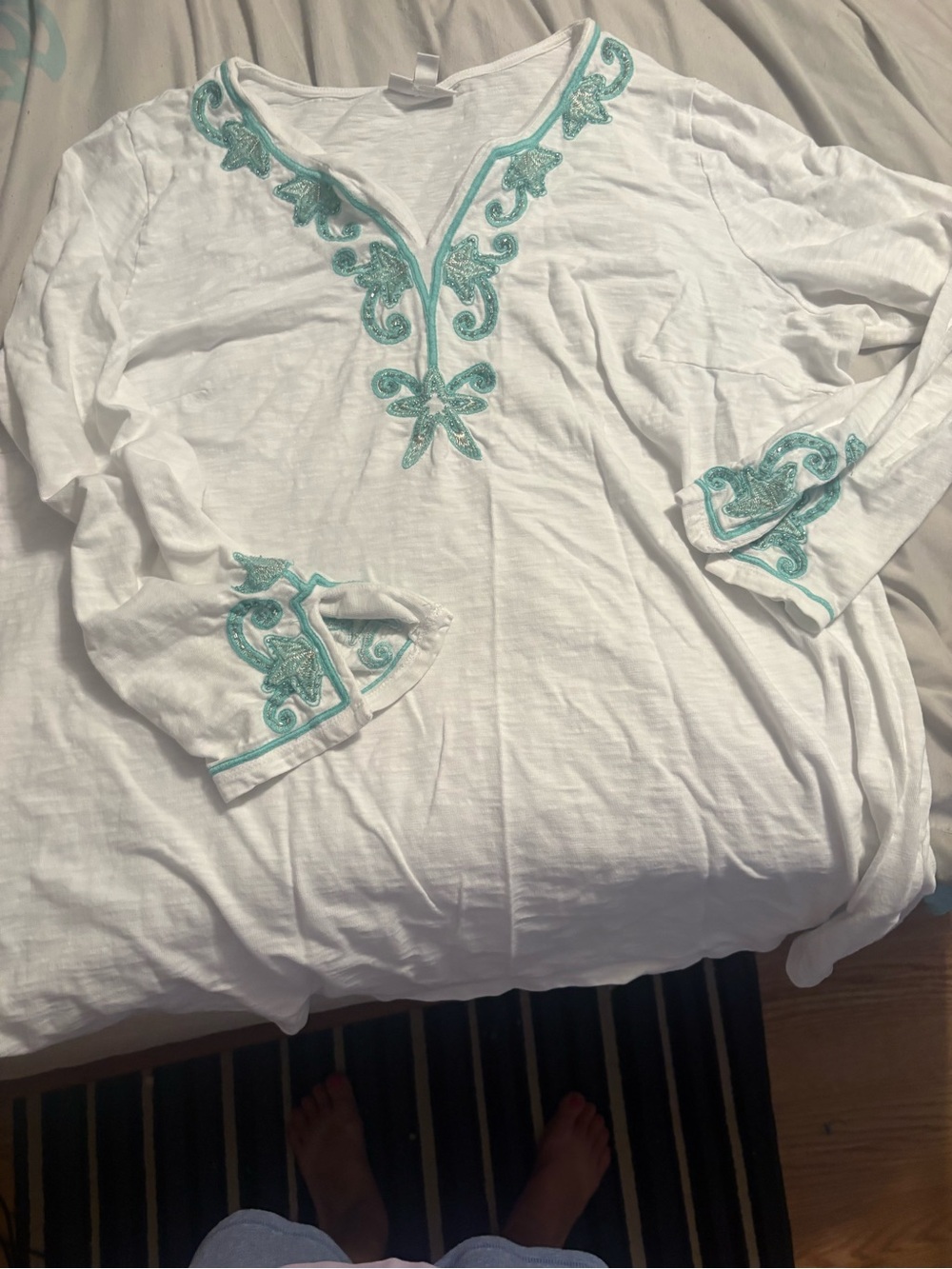 Charter Club White tunic Top beaded details